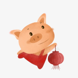 拿着新年灯笼的小男孩水彩手绘可爱的小猪拿着灯笼高清图片