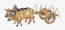 文物装饰双牛拉车铜架模型高清图片