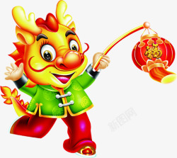 手绘可爱小龙灯笼素材