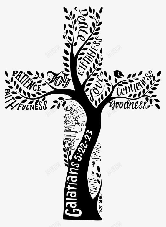十字架png免抠素材_新图网 https://ixintu.com 创意十字架 基督 大树 树枝 黑白十字架