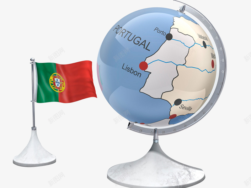 葡萄牙国旗地球仪png免抠素材_新图网 https://ixintu.com 国旗模型 地球仪 欧洲 葡萄牙国旗