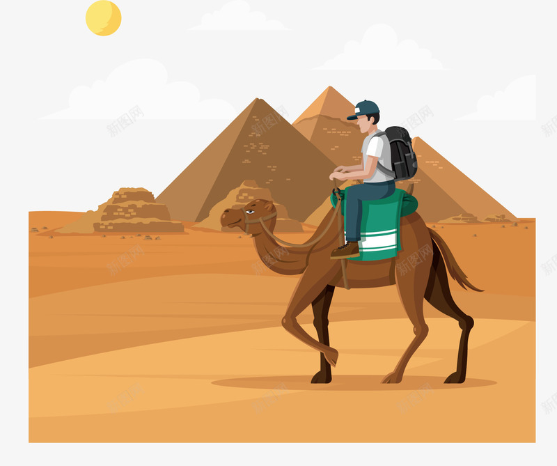 骑着骆驼埃及旅游矢量图ai免抠素材_新图网 https://ixintu.com 埃及 埃及旅游 矢量png 金字塔 骆驼 骑着骆驼 矢量图