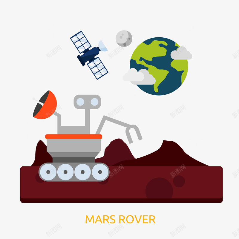 扁平月球探测车矢量图ai免抠素材_新图网 https://ixintu.com 卫星 地球 天空 探测车 月球 矢量图