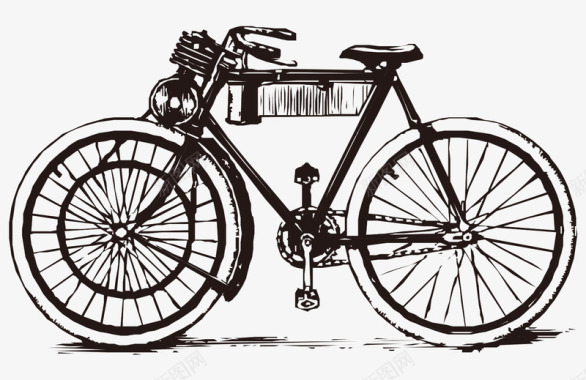 卡通手绘黑白古老自行车矢量图图标图标