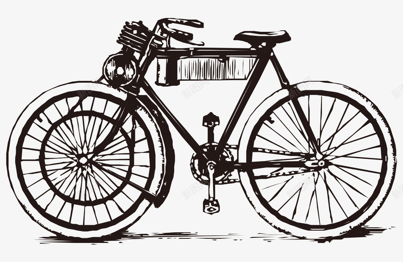 卡通手绘黑白古老自行车矢量图图标ai_新图网 https://ixintu.com 卡通的交通工具 古老的自行车 手绘的自行车 矢量自行车 黑白的自行车 矢量图