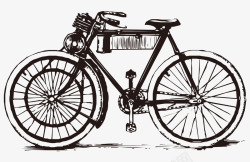 古老的自行车卡通手绘黑白古老自行车矢量图图标高清图片