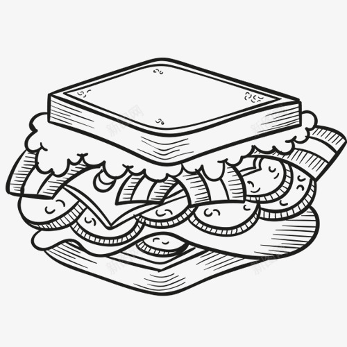 卡通手绘方形汉堡png免抠素材_新图网 https://ixintu.com 卡通 手绘 方形 汉堡 铅笔画 铅笔纹理 食物 黑白