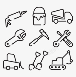 修理厂工具免抠简线条手绘创意电商汽车修理厂免图标高清图片