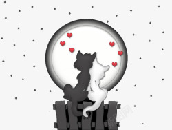 红栅栏黑白猫赏月高清图片