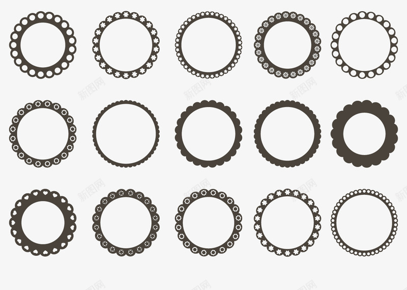 圆环合集png免抠素材_新图网 https://ixintu.com 圆圈 花型 装饰 黑色