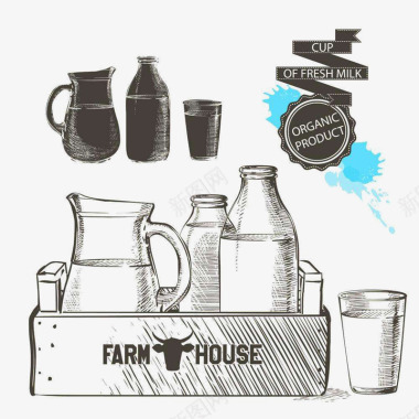黑白手绘牛奶图标图标