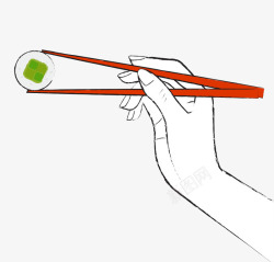 手绘筷子夹寿司素材
