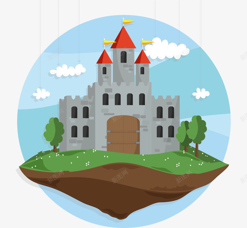 空中卡通童话城堡png免抠素材_新图网 https://ixintu.com 卡通城堡 水彩天空 矢量城堡 矢量天空 空中城堡