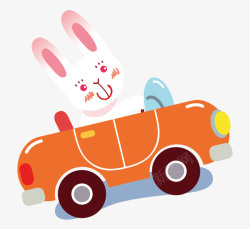 平面兔子卡通手绘橙色汽车兔子开车矢量图高清图片