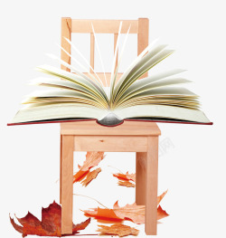 秋风瑟瑟下的猪秋风落叶下的凳子书本高清图片