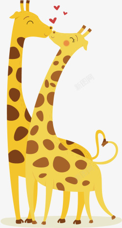 手绘卡通可爱亲吻的长颈鹿素材