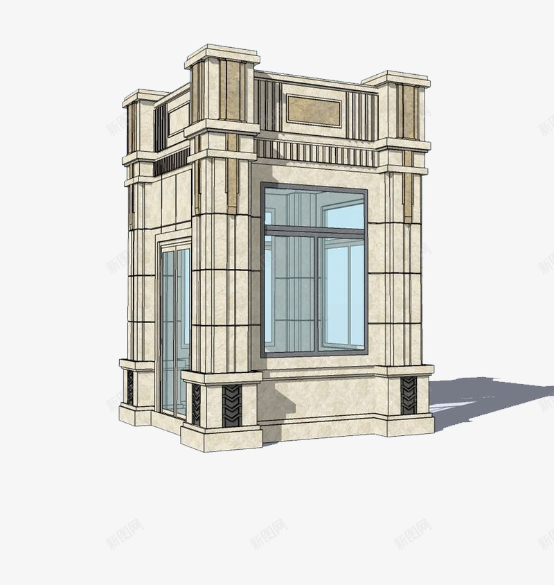 欧式平顶保安亭png免抠素材_新图网 https://ixintu.com 亭子 平顶 模型 欧式亭子 设计