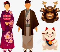 日本卡通和服武士招财猫素材