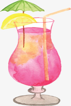 粉红果汁粉红水彩夏天鸡尾酒矢量图高清图片
