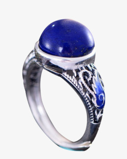 蓝色玛瑙银戒指素材