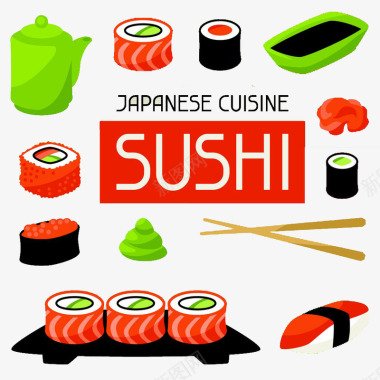 彩色寿司与调料图标图标