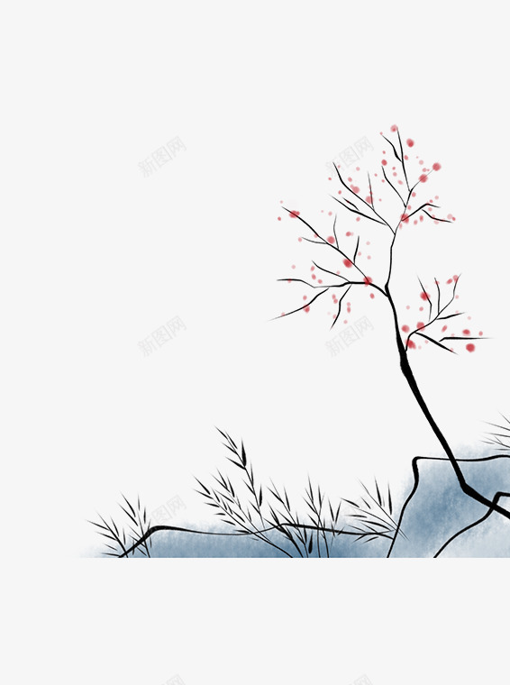 水墨小树png免抠素材_新图网 https://ixintu.com 一棵 卡通 小树 手绘 水墨 石头 简图 红色 黑色