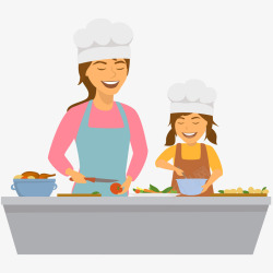 帮妈妈做饭妈妈和女儿一起做饭矢量图高清图片