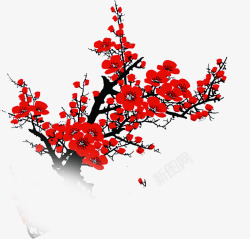 红色梅花中国风装饰海报素材