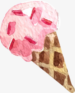 可食用脆皮蛋筒卡通手绘水彩粉红色的脆皮蛋筒冰高清图片