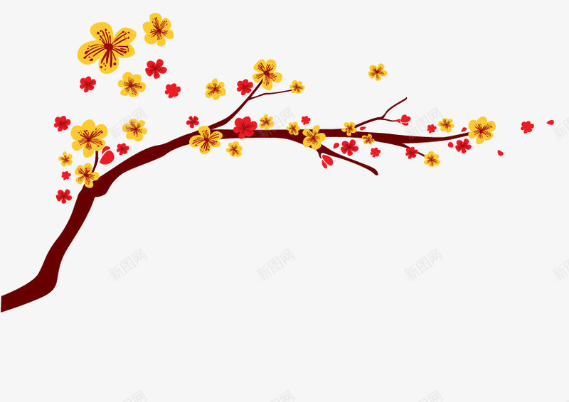 一枝梅png免抠素材_新图网 https://ixintu.com 一枝梅 树枝 梅花 花朵