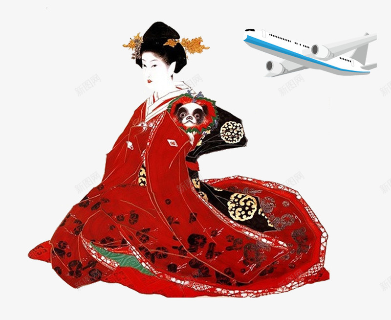 手绘日本女孩png免抠素材_新图网 https://ixintu.com 卡通 和服 女孩 日本女孩 红衣服 飞机