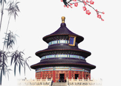 水墨天坛中国风天坛复古建筑梅花装饰素材