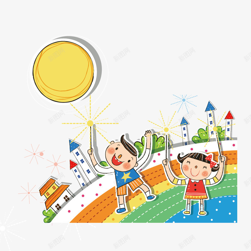 玩耍的孩子png免抠素材_新图网 https://ixintu.com 城堡 孩子 梦想 烟花
