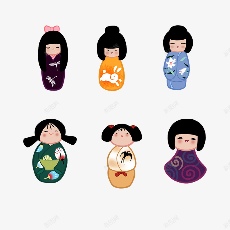 卡通可爱日本娃娃png免抠素材_新图网 https://ixintu.com 卡通 可爱 日本娃娃 绘制