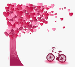 爱心树下粉红色爱心树下的自行车高清图片