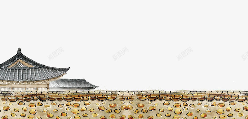 围墙png免抠素材_新图网 https://ixintu.com 古老的房子 墙里的房子 瓦片 石头墙 石头屋