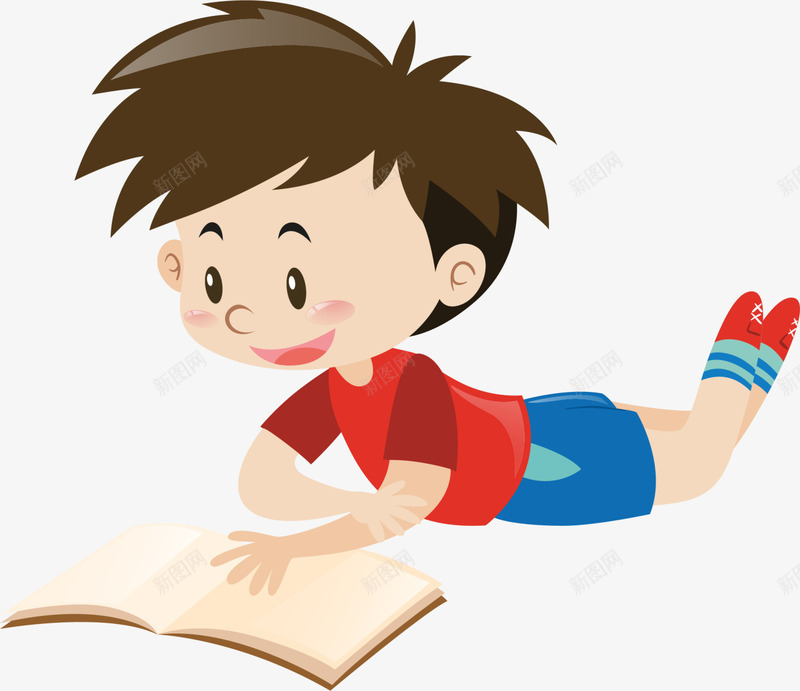 趴着看书的小男孩png免抠素材_新图网 https://ixintu.com 可爱小男孩 学习 开学季 教育 白色书本 趴着看书的小男孩