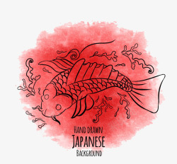 红色手绘日本鱼素材