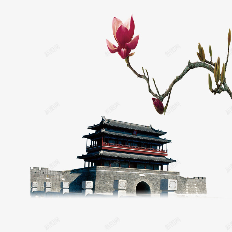 古代建筑psd免抠素材_新图网 https://ixintu.com 古代 古建筑 建筑 梅花 皇宫