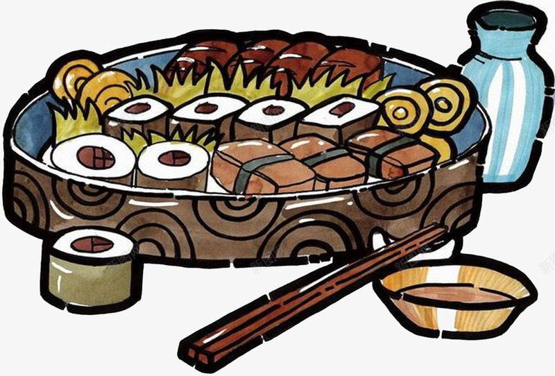 日本料理寿司png免抠素材_新图网 https://ixintu.com 插画 筷子 糕点 美食 食物