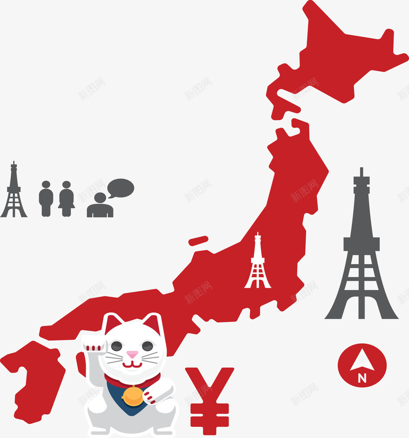日本地图png免抠素材_新图网 https://ixintu.com 扁平化 旅游 日本卡通地图 美食