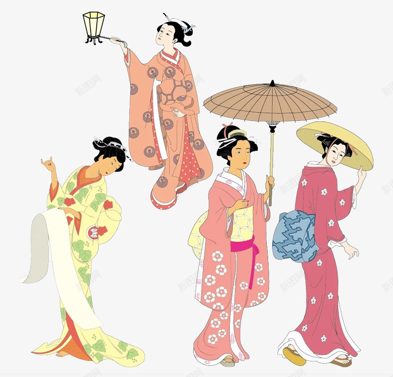 手绘和服女性png免抠素材_新图网 https://ixintu.com 卡通 和服女性 手绘 日本女性