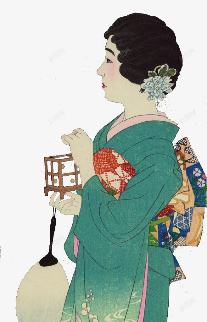 手绘女人png免抠素材_新图网 https://ixintu.com 和服 扇子 手绘人物 日本文化