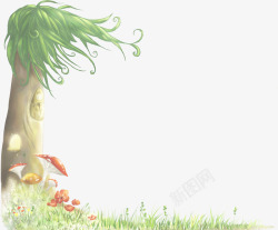 被风吹歪的大树被风吹动的大树卡通七夕情人节海报背景高清图片