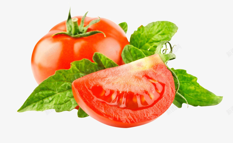 红色绿叶番茄png免抠素材_新图网 https://ixintu.com 番茄 番茄叶 红色 绿叶