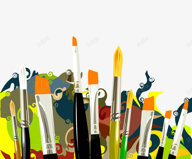 水粉笔png免抠素材_新图网 https://ixintu.com 抽象色彩 文具 橘黄色 水粉笔 画笔 笔
