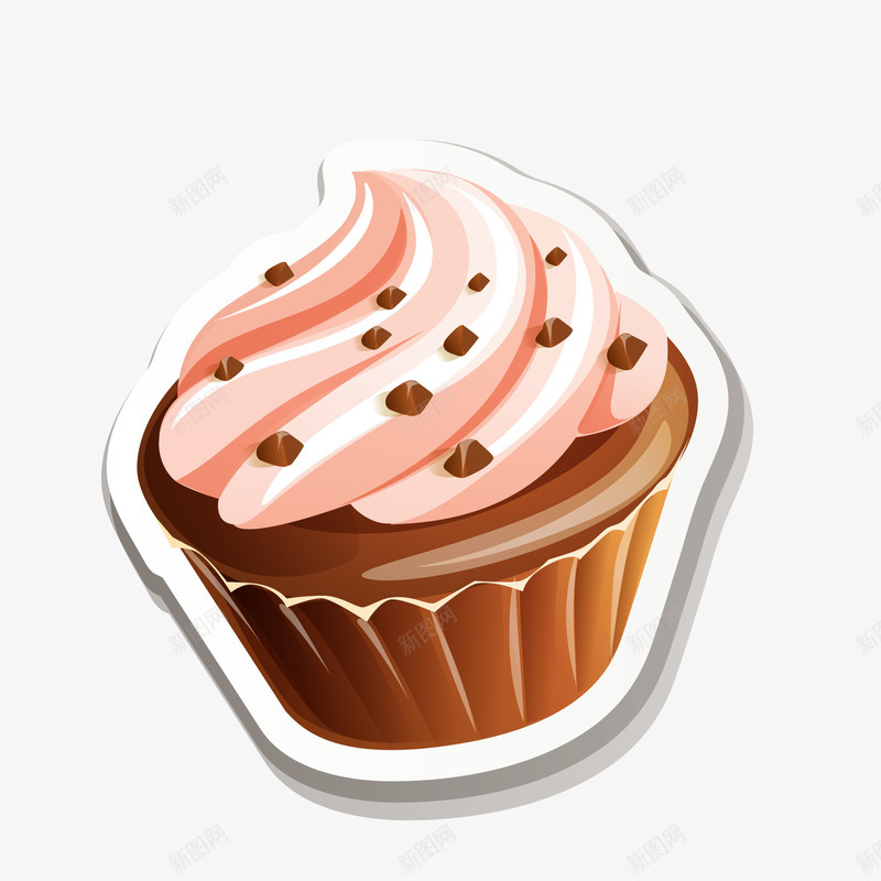 纸杯蛋糕贴纸矢量图ai免抠素材_新图网 https://ixintu.com 卡通 粉红色 纸杯蛋糕 贴纸设计 食物设计 矢量图