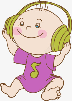 卡通婴幼儿听音乐的宝宝矢量图高清图片