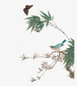 竹叶鸟中国风高清图片