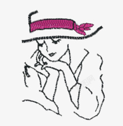 戴帽子女士抽象戴帽子的女士简笔画高清图片